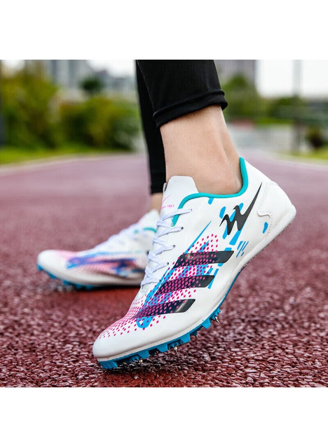 Double Star Eight Double Star Spike Shoes, Track And Field Shoes, Middle And Short-distance Running Shoes, For Men And Women Students, Middle School Entrance Exam, Physical Test, Level 3 Long Jump Compeion, Specialized Running Training Shoes, 95026, 026 Leather Surface-white And Blue - Image 3