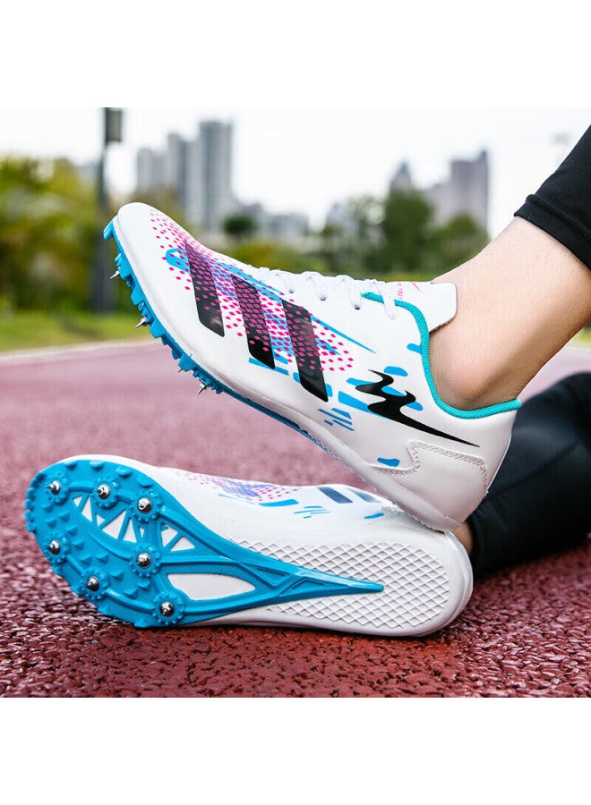 Double Star Eight Double Star Spike Shoes, Track And Field Shoes, Middle And Short-distance Running Shoes, For Men And Women Students, Middle School Entrance Exam, Physical Test, Level 3 Long Jump Compeion, Specialized Running Training Shoes, 95026, 026 Leather Surface-white And Blue - Image 4