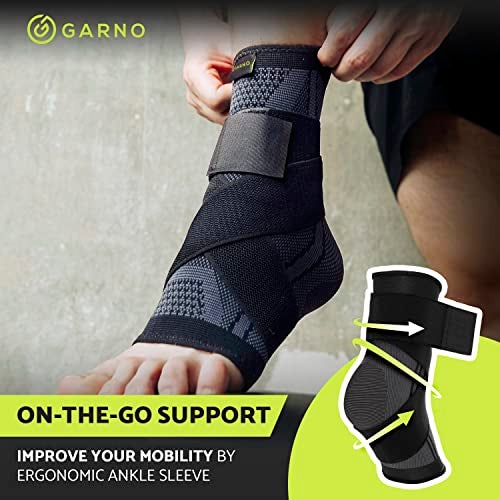 GARNO Ankle Brace – Compression Foot Sleeve with Adjustable Straps for Men & Women, Plantar Fasciitis & Achilles Support, Heel & Arch Pain Relief, Swelling & Injury Recovery, Protection for Sports, Running & Basketball (One Size Fits Most, Black) - Image 2