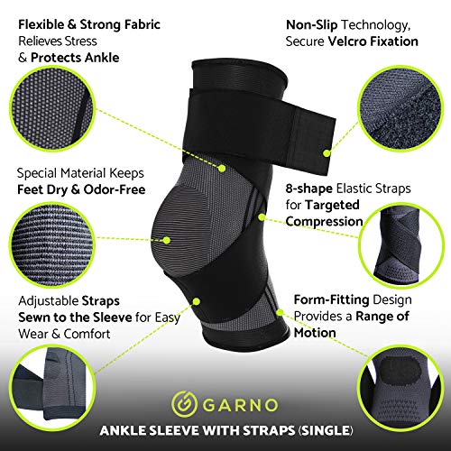 GARNO Ankle Brace – Compression Foot Sleeve with Adjustable Straps for Men & Women, Plantar Fasciitis & Achilles Support, Heel & Arch Pain Relief, Swelling & Injury Recovery, Protection for Sports, Running & Basketball (One Size Fits Most, Black) - Image 3