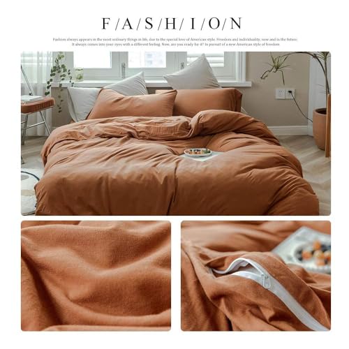 AMWAN Jersey Knit Cotton Duvet Cover Set Solid Pumpkin Color, Luxury Soft Comforter Cover Queen Size 3 Piece Bedding Set 1 Duvet Cover 2 Pillowcases Set - Image 2