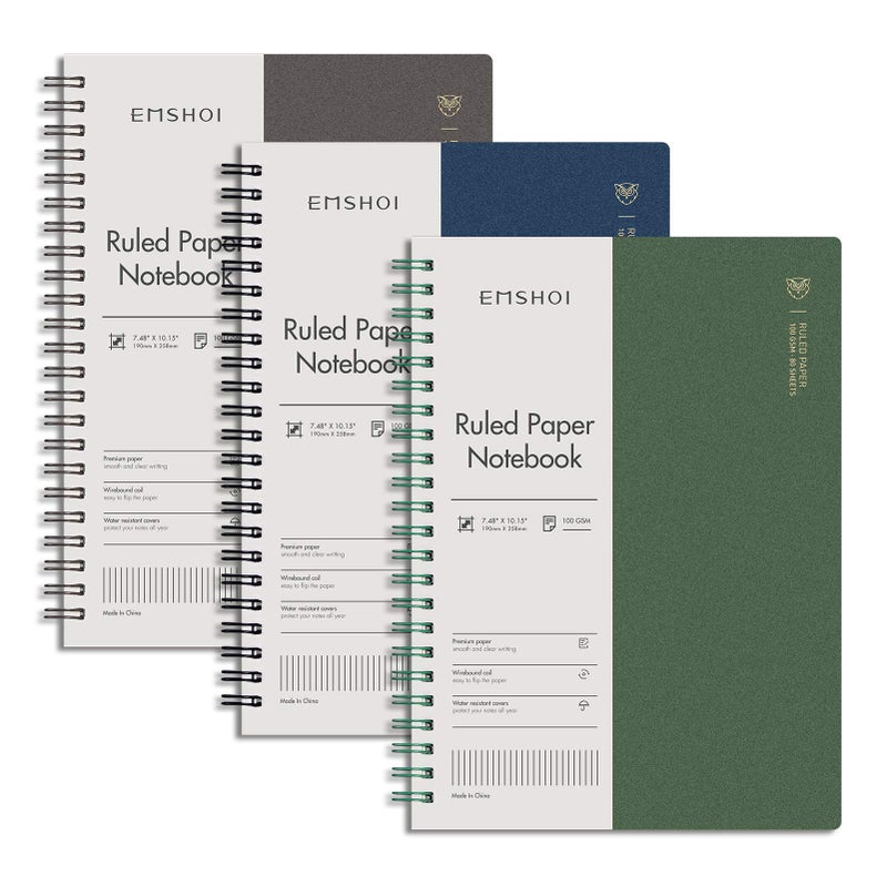 EMSHOI 3 Pack Spiral Notebook 748 x 1015 B5 Large Composition Notebooks College Ruled 480 Pages 100gsm Lined Paper Plastic Hardcover Journals for Writing Women Men Work School Supplies Gifts