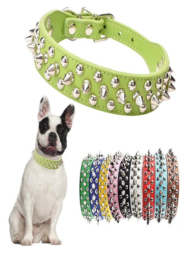TELEYI Green Dog Spike Collars,Mushroom Rivet Spike Puppy Collars Girls Boys Leather Studded Cat Collar Adjustable Metal Buckle Durable Training for XXS XS Small Medium Large Terrier Breed,XSmall - Image 1