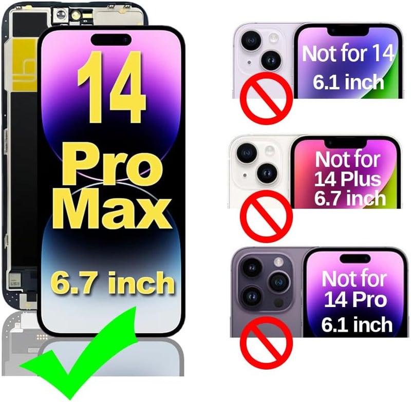 Fixerman Store for iPhone 14 Pro Max Screen Replacement Full HD 6.7 inch,3D Touch LCD Display Digitizer Assembly with Repair Tools,Compatible with Model A2894, A2651, A2893, A2896, A2895 - Image 3