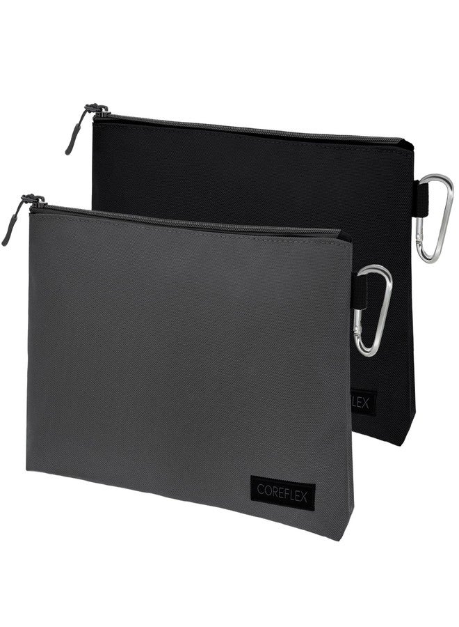 COREFLEX 2 Pack Premium Tool Pouch Zipper Bag with internal pockets, 12inch Tool Bag, Multipurpose Storage pouch, Flat Bottom for stand alone (2 Pack, Grey, Black) - Image 1