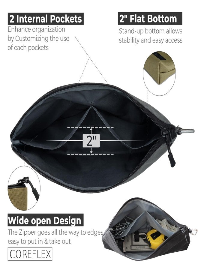 COREFLEX 2 Pack Premium Tool Pouch Zipper Bag with internal pockets, 12inch Tool Bag, Multipurpose Storage pouch, Flat Bottom for stand alone (2 Pack, Grey, Black) - Image 3