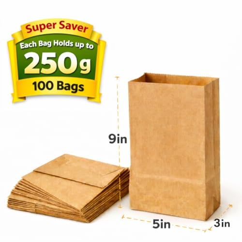 Tia Crafts Eco-friendly Food Grade Paper Bags for Food Packing | Square Flat Bottom | Useful for Grocery, fruits, gifting, cookies Take Away 9X5X3 inch (Capacity: pack of 250 grams, 100 bags) - Image 2