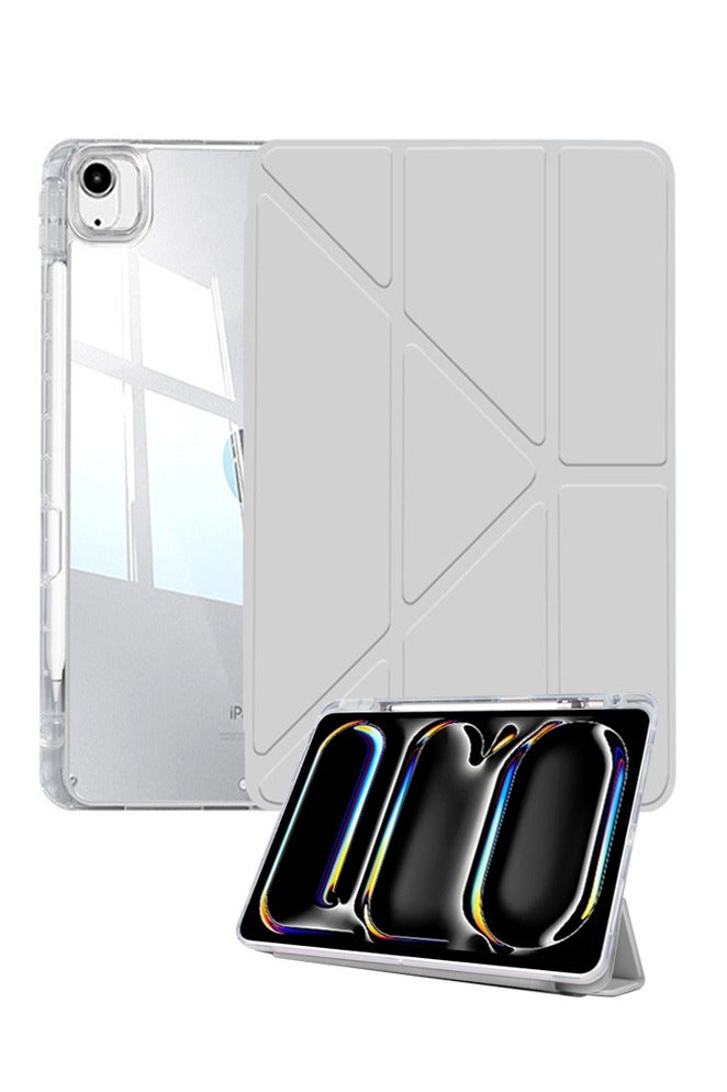 لـ iPad Air 11 بوصة (2024 6th M2 / 2025 7th M3) / iPad Pro 11 بوصة (22/21/20/18) / iPad Air 10.9 بوصة (2020 4th / 2022 5th) غطاء القضية ، تصميم ثلاثي الطي على شكل Y ، زاوية متعددة ، غطاء اللوح الجلدي ، إيقاظ / نوم تلقائي ، رمادي - Image 1