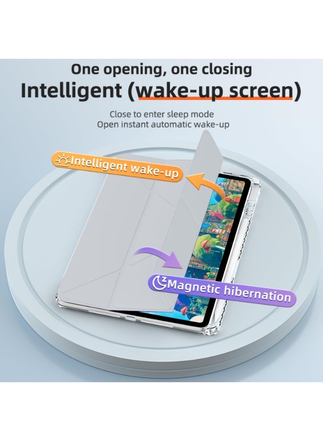 for [iPad Air 11 بوصة (2024 6th M2 / 2025 7th M3 / 2026 8th M4)] [iPad Pro 11 بوصة (22/21/20/18)] [iPad Air 10.9 بوصة (2020 4th / 2022 5th)] غطاء الحالة ، تصميم قابل للتشوه 3 + Y ، زاوية متعددة ، غطاء اللوح الجلدي الناعم Tpu ، الاستيقاظ التلقائي / النوم ، الرمادي - Image 5
