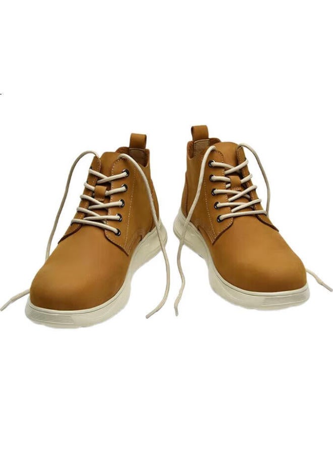 Mellen British Style Retro Fashion Men'S Mid-Top Leather Boots Thick-Soled Myd67691 Yellow Brown Size 42 - Image 3