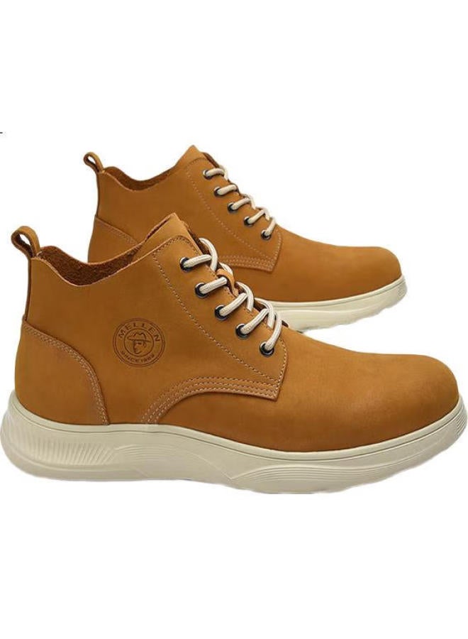 Mellen British Style Retro Fashion Men'S Mid-Top Leather Boots Thick-Soled Myd67691 Yellow Brown Size 42 - Image 1