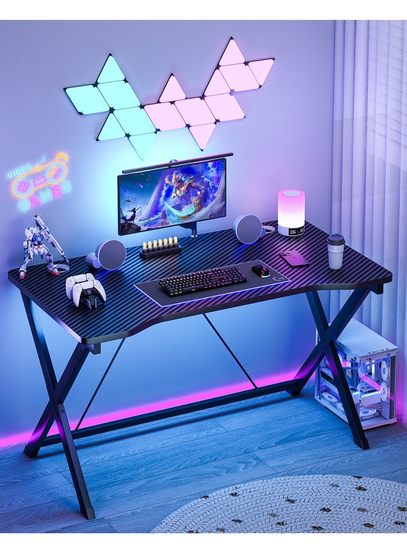 Lafulaifu Ergonomic Gaming Table, Computer Desk 54.5cm Wide, Home Office Desk with Cable Management, Carbon Fiber PC Gamer Workstation for Small Space  - Image 1