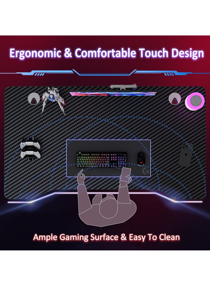 Lafulaifu Ergonomic Gaming Table, Computer Desk 54.5cm Wide, Home Office Desk with Cable Management, Carbon Fiber PC Gamer Workstation for Small Space  - Image 3