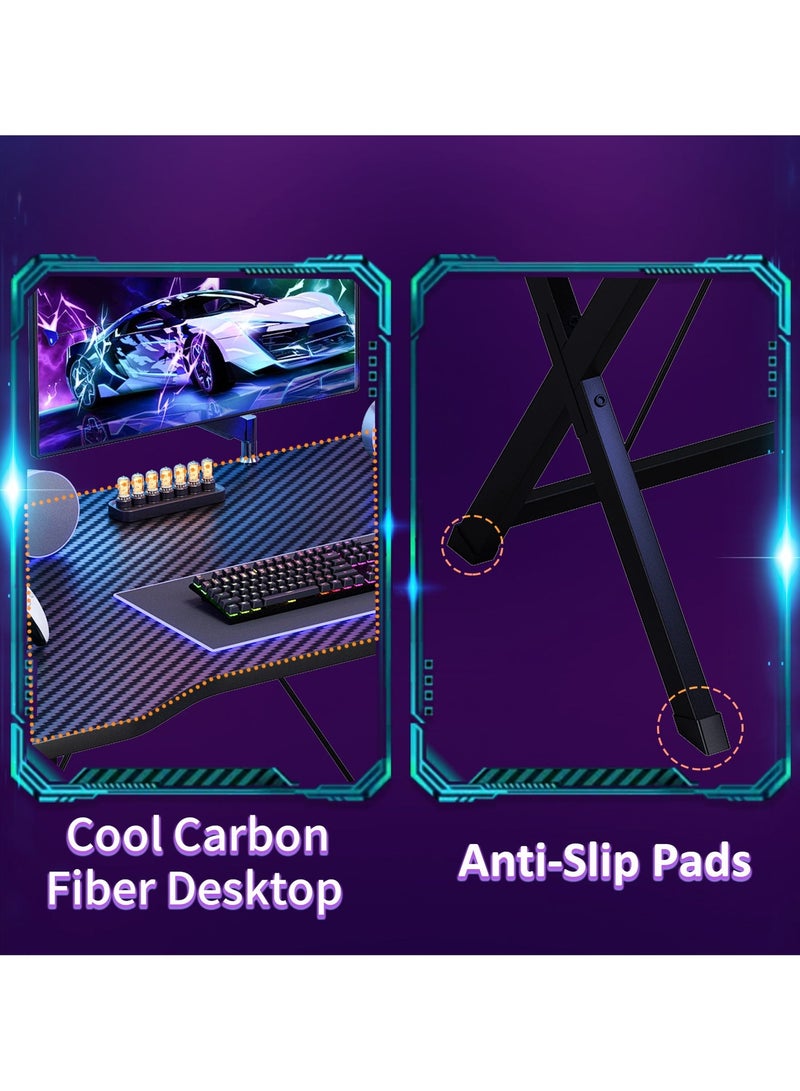 Lafulaifu طاولة ألعاب مريحة، مكتب كمبيوتر بعرض 54.5 سم، مكتب منزلي مع إدارة كابلات، محطة عمل ألعاب كمبيوتر من ألياف الكربون للمساحات الصغيرة - Image 5