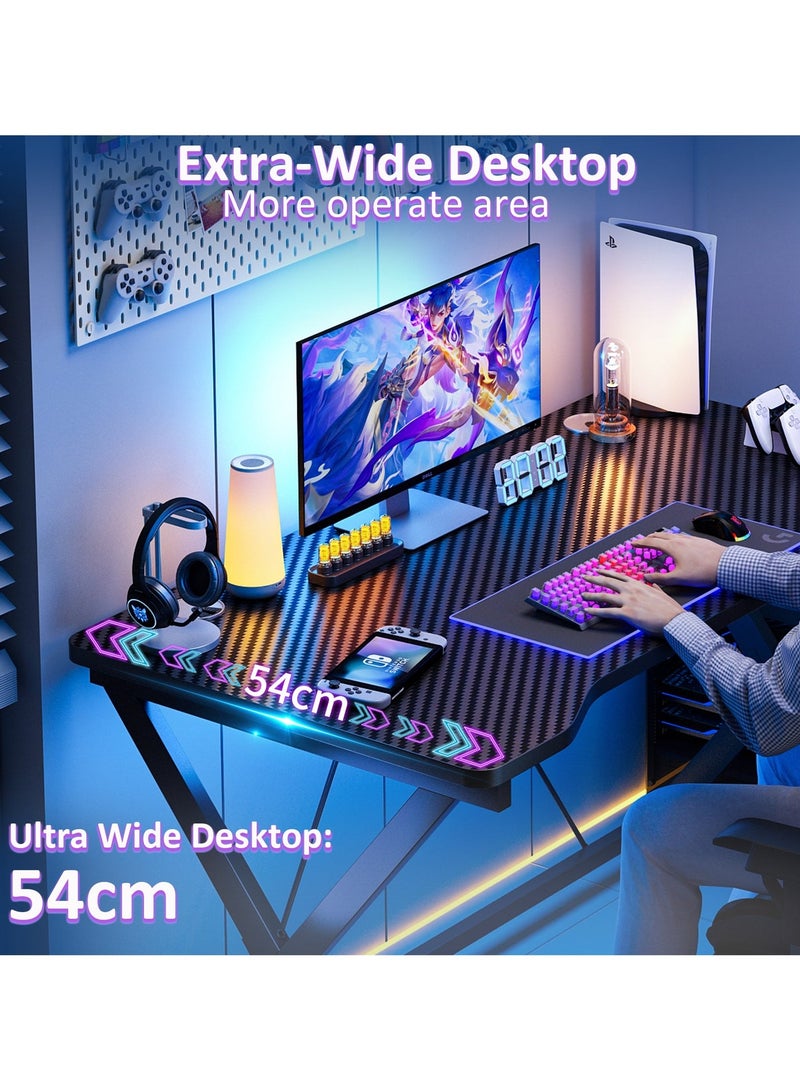 Lafulaifu طاولة ألعاب مريحة، مكتب كمبيوتر بعرض 54.5 سم، مكتب منزلي مع إدارة كابلات، محطة عمل ألعاب كمبيوتر من ألياف الكربون للمساحات الصغيرة - Image 4