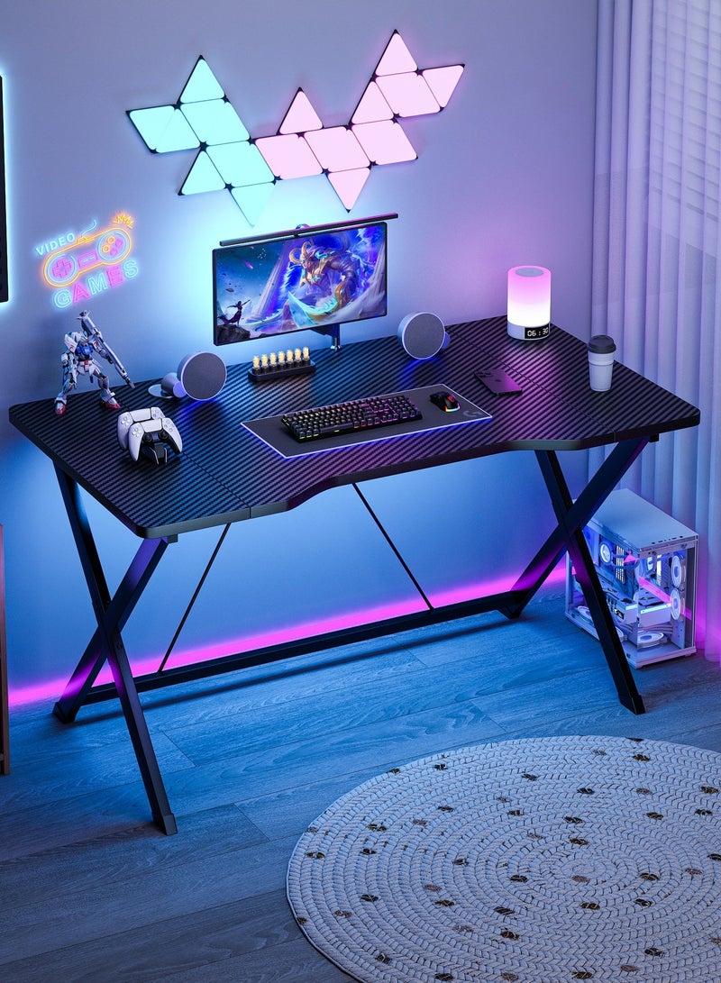 Lafulaifu طاولة ألعاب مريحة، مكتب كمبيوتر بعرض 54.5 سم، مكتب منزلي مع إدارة كابلات، محطة عمل ألعاب كمبيوتر من ألياف الكربون للمساحات الصغيرة - Image 1