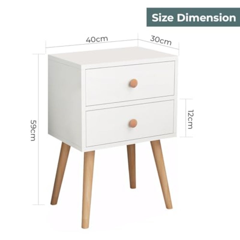 2-Tier Nightstand, Bedside Table, End Table with Storage Drawer and Open Shelf, modern Style Desk with Solid Wood Legs, Perfect for Bedroom Living Room 2 Drawer - Image 3