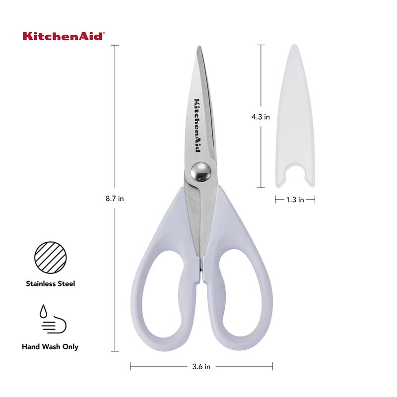 KitchenAid All Purpose Kitchen Shears with Protective Sheath Durable Stainless Steel Scissors, Dishwasher Safe, Soft Grip Comfort Handle, 8.72 Inch, Lavendar Cream - Image 3
