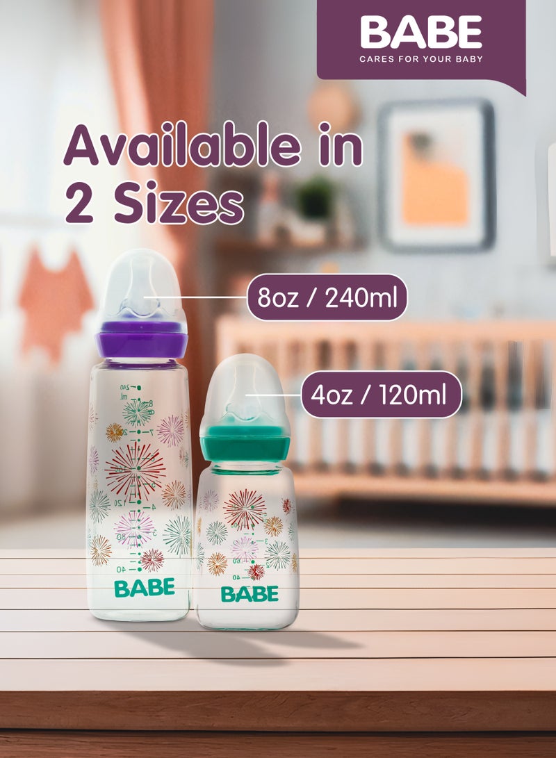 Babe Baby Glass Feeding Bottle Square Purple – 240 ml (8 oz) - Image 2
