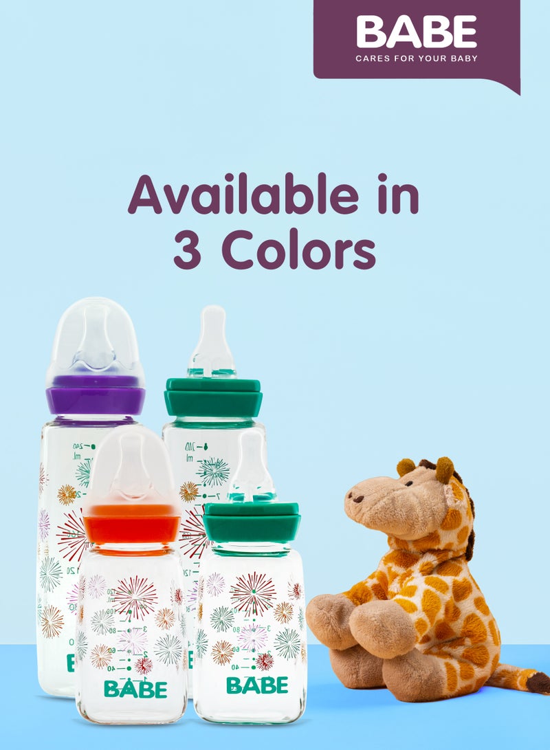 Babe Baby Glass Feeding Bottle Square Purple – 240 ml (8 oz) - Image 3