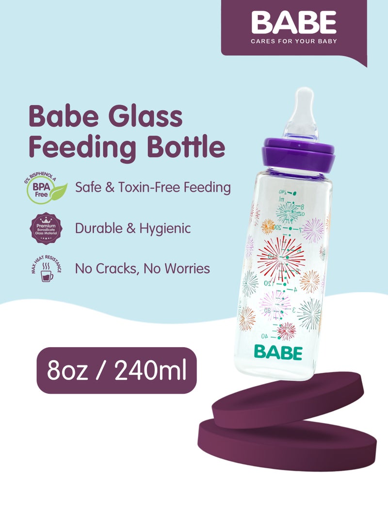 Babe Baby Glass Feeding Bottle Square Purple – 240 ml (8 oz) - Image 4