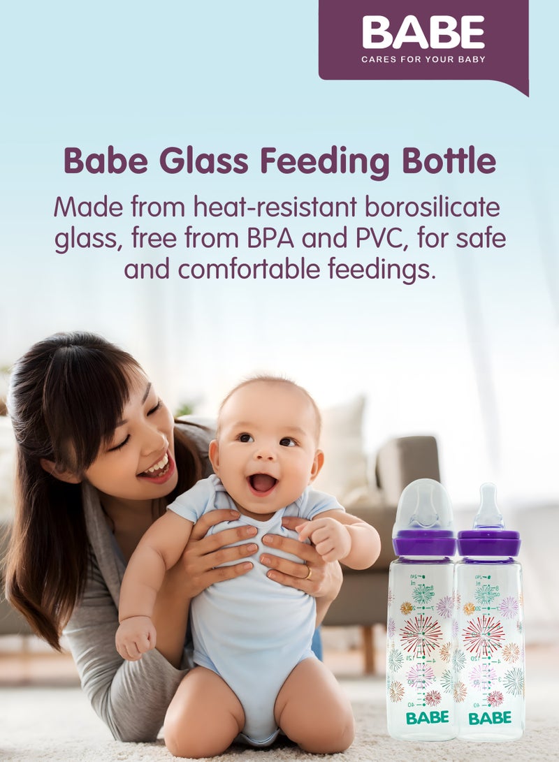 Babe Baby Glass Feeding Bottle Square Purple – 240 ml (8 oz) - Image 5