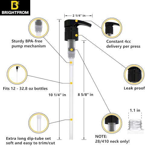 BRIGHTFROM Universal Dispensing Pump, Perfect for Shampoo & Conditioner 1 L (33.8 OZ) - Fits Most Bottles or Any Refillable Bottles from 12oz to 33.8oz with 28/410 Neck Size, Black (Pack of 2) - Image 2