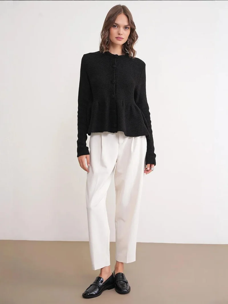 MixRay Mixray Frilly Knitwear Cardigan with Crew Neck