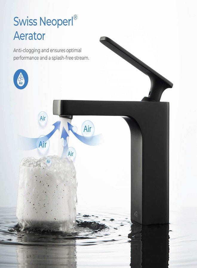 كيبي حنفية حوض حمام KIBI Infinity بمقبض واحد | حنفية حمام من النحاس الصلب بفوهة عالية القوس لتدفق مياه سلس | مزودة بخرطوم مياه لسهولة التركيب (أسود غير لامع، KBF1006) - Image 3