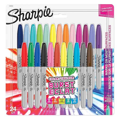 SHARPIE Colour Burst Permanent Markers, Fine Point, Assorted Colours, 24 Count (1956292) - Image 1
