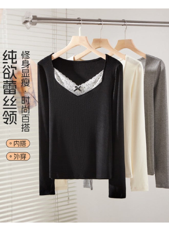 Your Sun Lace Long Sleeve T-Shirt Women'S Inner Wear Autumn High-End Slim Fit Base Layer Top Women'S Shirt - Image 1