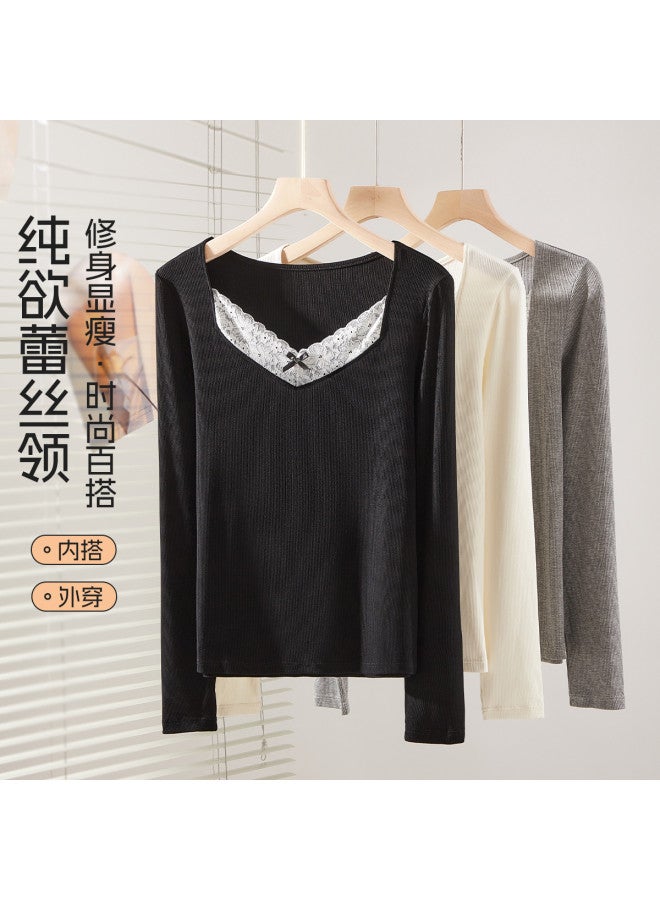 Your Sun Lace Long Sleeve T-Shirt Women'S Inner Wear Autumn High-End Slim Fit Base Layer Top Women'S Shirt - Image 2