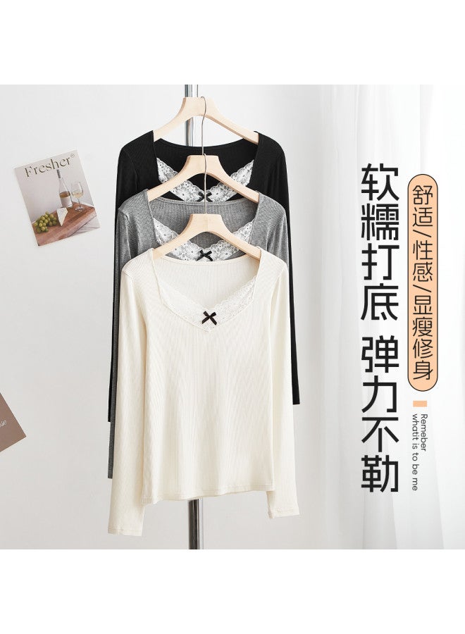 Your Sun Lace Long Sleeve T-Shirt Women'S Inner Wear Autumn High-End Slim Fit Base Layer Top Women'S Shirt - Image 4