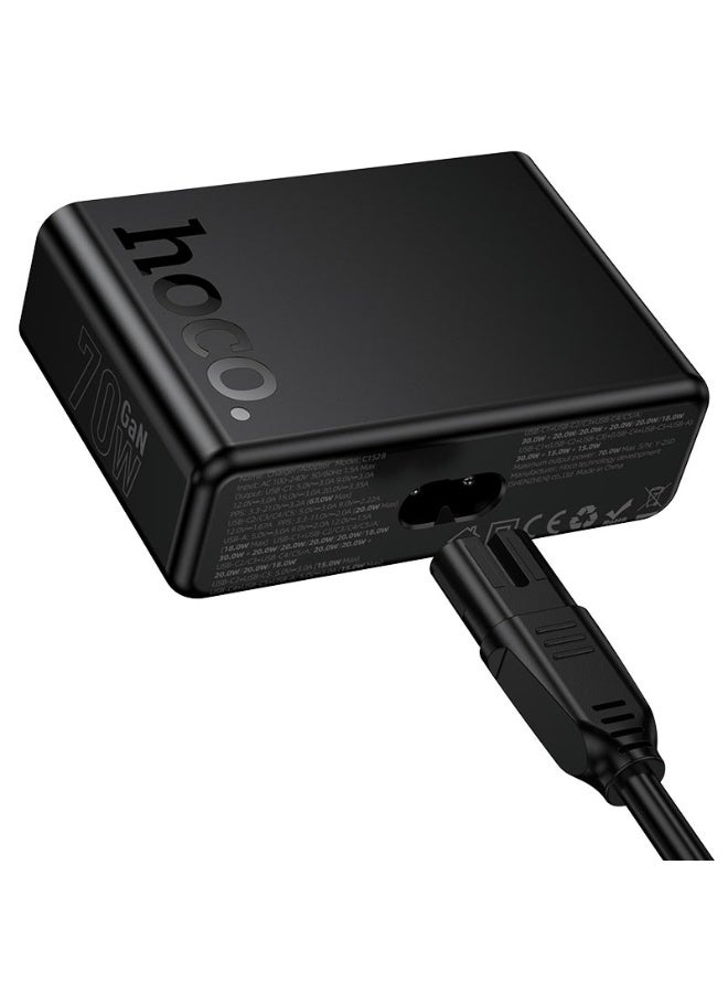 hoco. C152B GaN 70W 6-in-1 Fast Charger | USB-A + USB-C Multi-Port Desktop Charger | Intelligent Balance | UK Plug | 1.8m Cable | 1 Year Warranty - Image 4