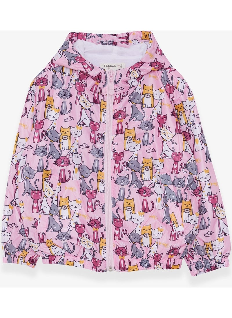 Breeze Girl Raincoat Cute Cat Patterned Powder (1-3 Years)  - Image 1