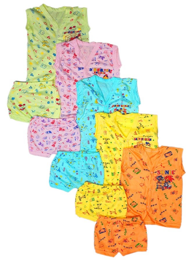 YETTALAN® Baby Unisex Cotton Cool 5 Shirts & Matching Shorts Set | 100% Soft Cotton for Infants & Toddlers | Multicolour Combo Pack (0 Months-6 Month) - Image 1