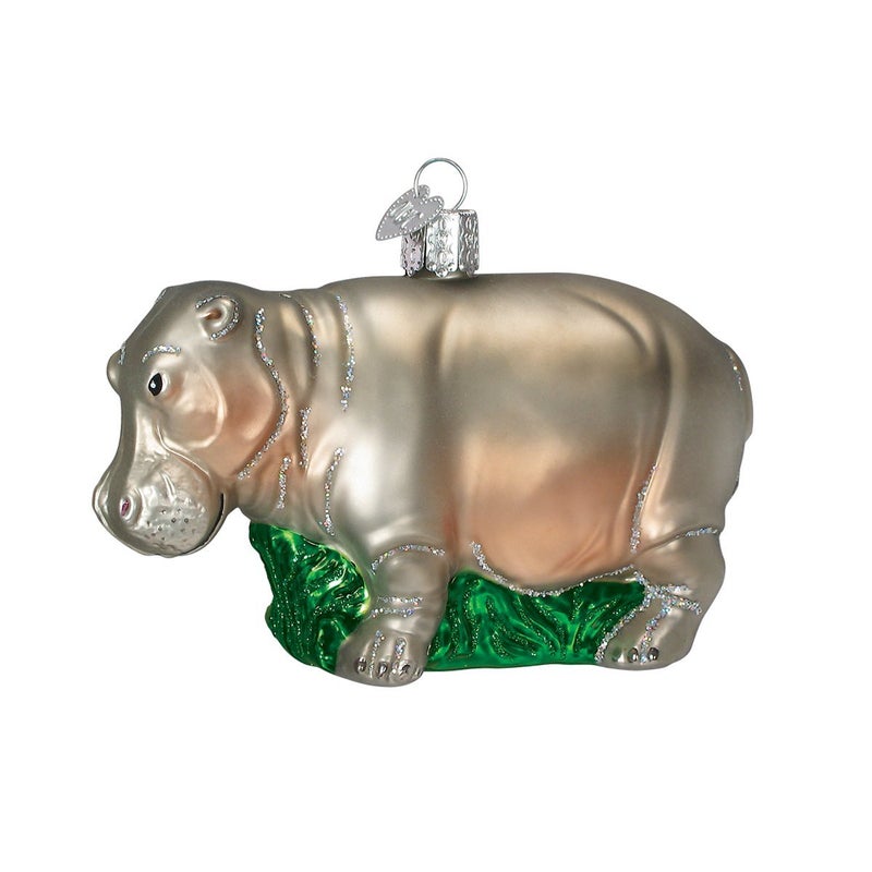 Old World Christmas 12158 Zoo and Wildlife Animals Glass Blown Ornaments for Christmas Tree Hippopotamus Grey