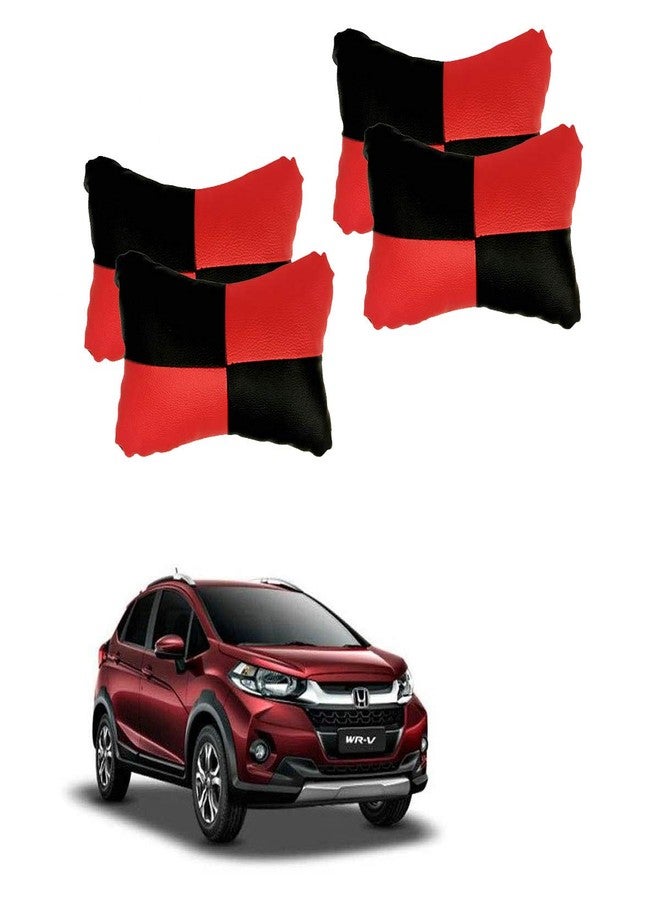 PulGos Red Universal Neck Rest Pillow Faux Leather Material in Check Design for All Cars (Pair of 2)_815 - Image 1