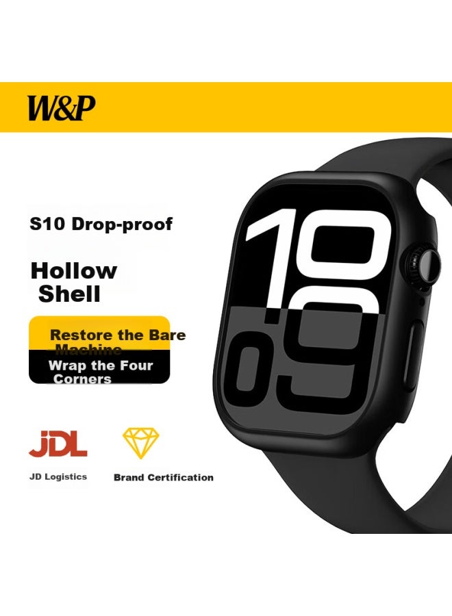 WP W&p Apple Watch Protective Case For Apple Watch Series 10, Shockproof Hollow Crystal Clear Case With Four Corner Protection - Black - Image 1