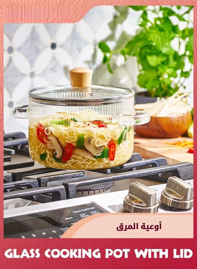 EETU Glass Cooking Pot With Lid,1600ML Heat Resistant Borosilicate Glass Cookware Stovetop Pot Set,Paella Pan Simmer Pot With Cover Safe For Soup,Milk,Baby Food15*15.5cm - Image 3