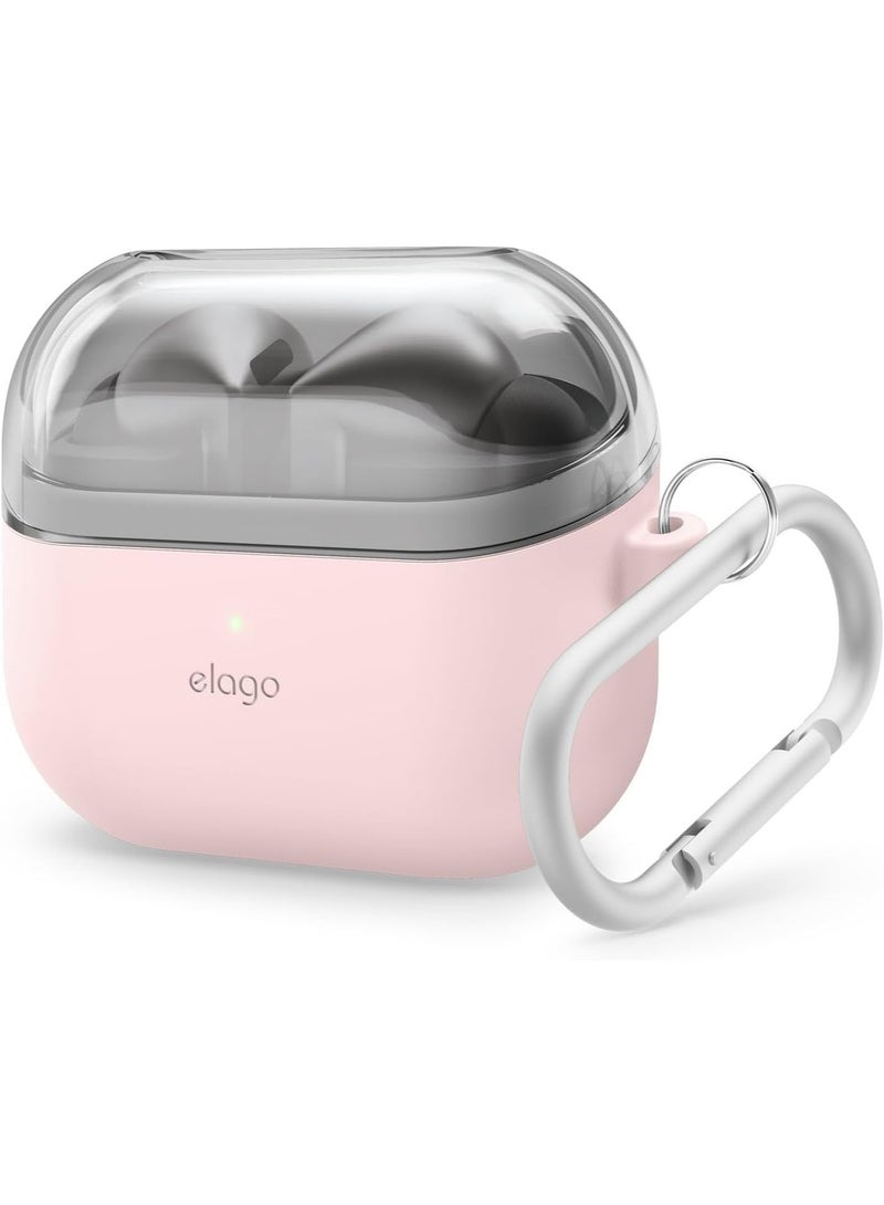 Elago Duo Hang for Samsung Galaxy Buds 3 Pro Case and Galaxy Buds3 Case Cover with Carabiner - Clear | Pink - Image 1