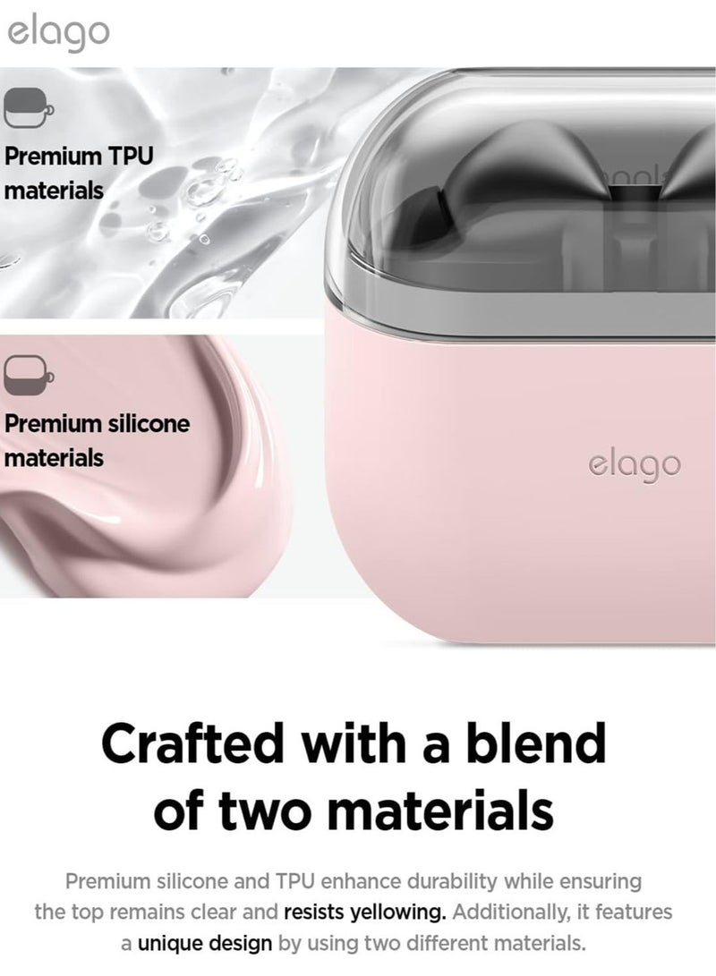Elago Duo Hang for Samsung Galaxy Buds 3 Pro Case and Galaxy Buds3 Case Cover with Carabiner - Clear | Pink - Image 2