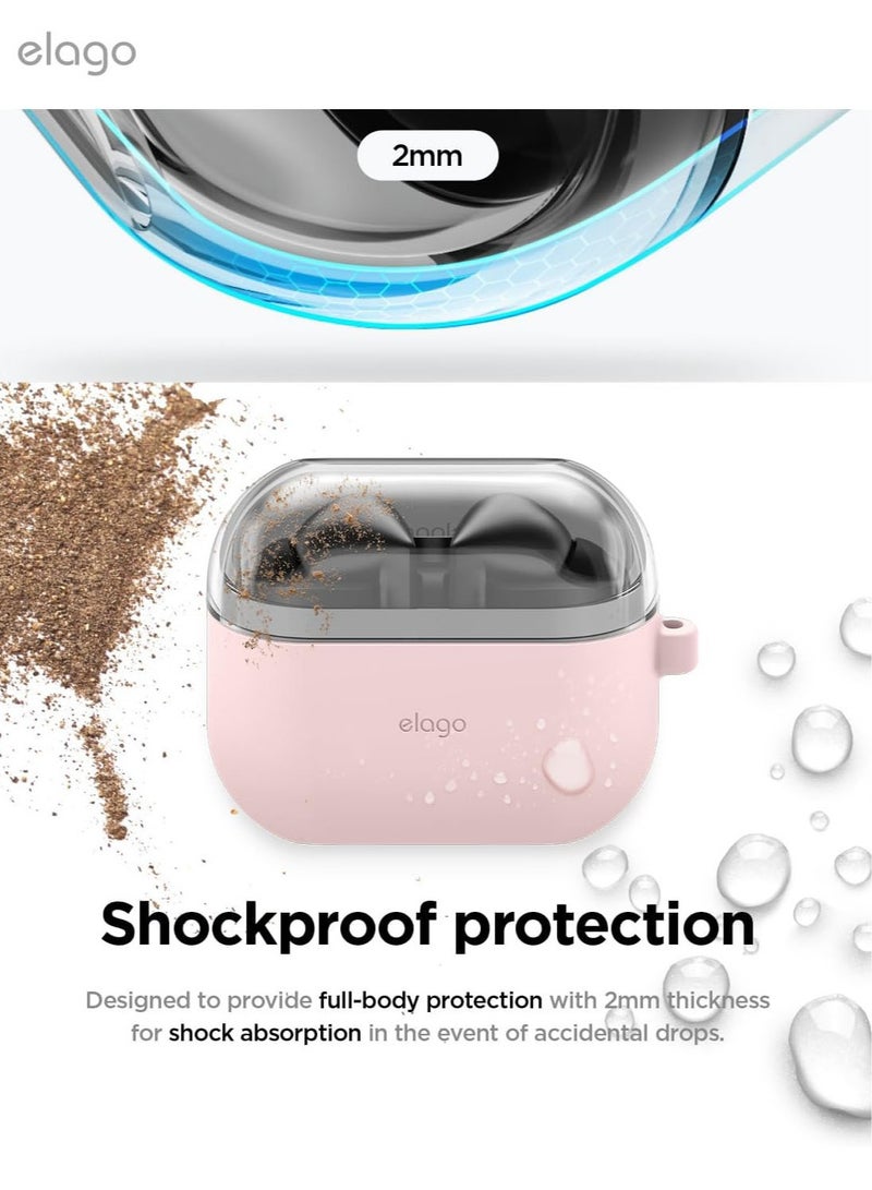 Elago Duo Hang for Samsung Galaxy Buds 3 Pro Case and Galaxy Buds3 Case Cover with Carabiner - Clear | Pink - Image 3