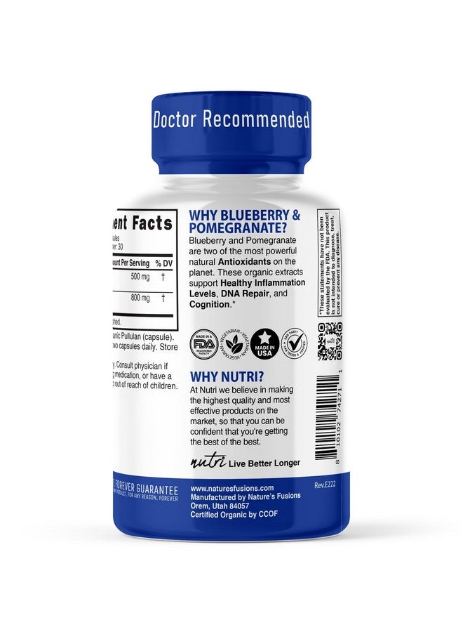 Nature's Fusions Nutri Organic Supplement 1300mg - with 800mg 10:1 Blueberry Extract & 500mg 10:1 Pomegranate Extract - USDA Organic - 60 Capsules - Image 3