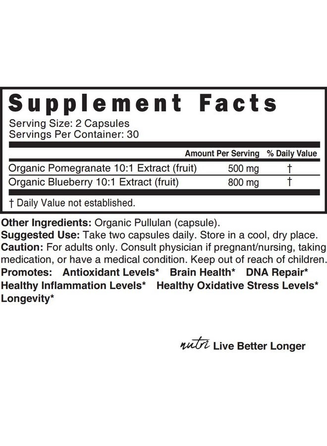 Nature's Fusions Nutri Organic Supplement 1300mg - with 800mg 10:1 Blueberry Extract & 500mg 10:1 Pomegranate Extract - USDA Organic - 60 Capsules - Image 4