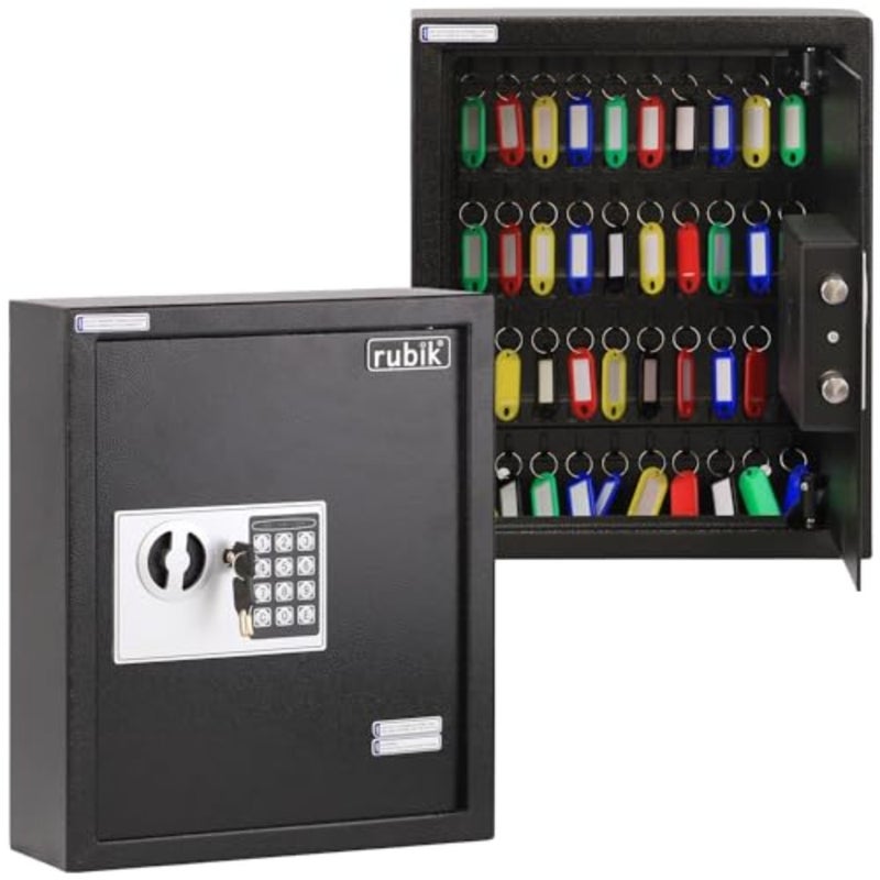 40Keys Metal Storage Safe Box Cabinet with Key and Digital Pin Code Lock, Wall Mounted For Hotels Realestate Warehouse Schools Universities Business Black, 40 Keys Capacity - Image 1