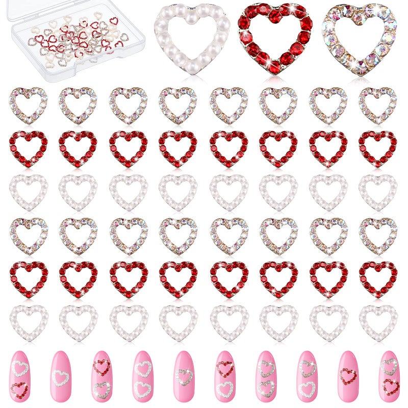 Leelosp Leelosp 36 Pcs Heart Nail Charms for Nail Art 3D Heart Rhinestone Decals Silver Crystal Charms Diamond Alloy Gems for Women Valentines Decorations 