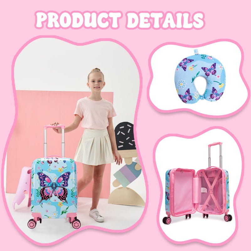 HTgroce Children's Suitcase Set with Handbag, School Backpack, Neck Cushion, Lunch Bag, Pencil Case, Label, Suitcase with Wheels, Blue White Game, Classic - Image 4