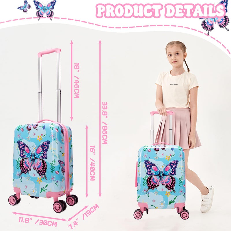 HTgroce Children's Suitcase Set with Handbag, School Backpack, Neck Cushion, Lunch Bag, Pencil Case, Label, Suitcase with Wheels, Blue White Game, Classic - Image 2