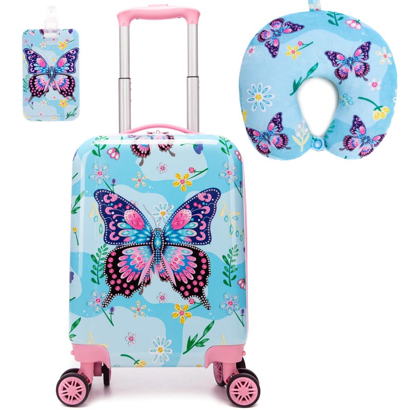 HTgroce Children's Suitcase Set with Handbag, School Backpack, Neck Cushion, Lunch Bag, Pencil Case, Label, Suitcase with Wheels, Blue White Game, Classic - Image 1